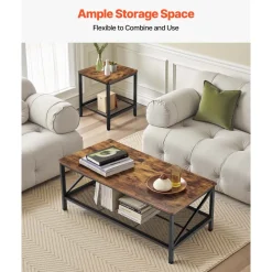 VEVOR 3 Pieces Living Room Table Sets, 41.3 in Industrial Coffee Table with 2 Square End Side Tables, Easy Assembly Coffee and End Tables Sets with Metal Legs, for Office, Living Room & Apartment