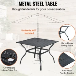 VEVOR 7 Pieces Patio Dining Set, Outdoor Rectangle Furniture Table and Chairs Set, All Weather Garden Furniture Table Sets, HIPS Patio Conversation Set, For Lawn, Deck, Backyard, Poolside, Black