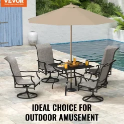 VEVOR 7 Pieces Patio Dining Set, Outdoor Rectangle Furniture Table and Chairs Set, All Weather Garden Furniture Table Sets, HIPS Patio Conversation Set, For Lawn, Deck, Backyard, Poolside, Black