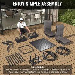 VEVOR 7 Pieces Patio Dining Set, Outdoor Rectangle Furniture Table and Chairs Set, All Weather Garden Furniture Table Sets, HIPS Patio Conversation Set, For Lawn, Deck, Backyard, Poolside, Black