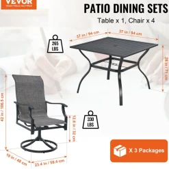 VEVOR 7 Pieces Patio Dining Set, Outdoor Rectangle Furniture Table and Chairs Set, All Weather Garden Furniture Table Sets, HIPS Patio Conversation Set, For Lawn, Deck, Backyard, Poolside, Black
