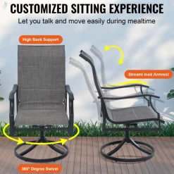 VEVOR 7 Pieces Patio Dining Set, Outdoor Rectangle Furniture Table and Chairs Set, All Weather Garden Furniture Table Sets, HIPS Patio Conversation Set, For Lawn, Deck, Backyard, Poolside, Black