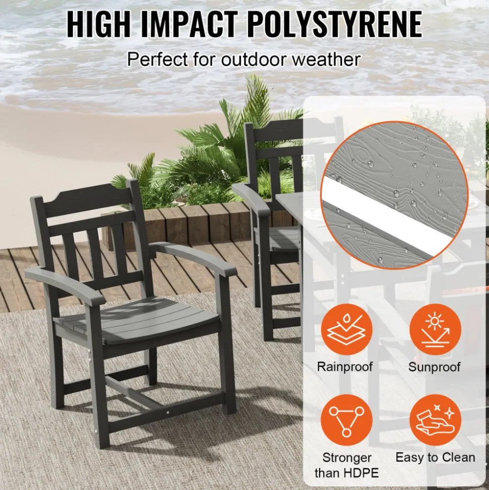 VEVOR 5 Pieces Patio Dining Set, Outdoor Square Furniture Table and Chairs, All Weather Garden Furniture Table Sets, HIPS Small Patio Conversation Set, For Lawn, Deck, Backyard, Poolside, Light Gray