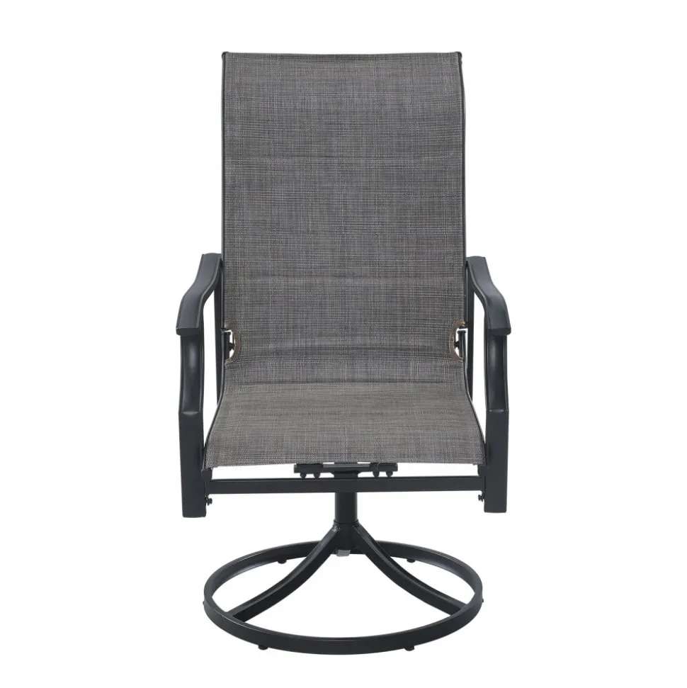 VEVOR 7 Pieces Patio Dining Set, Outdoor Furniture Table and Swivel Chairs Set, All Weather Garden Furniture Table Sets, Iron Patio Conversation Set with Umbrella Hole, For Lawn, Deck, Backyard, Black
