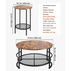 VEVOR 3 Pieces Round Coffee Table Sets, 31.5 in Industrial Living Room Table with 2 End Side Tables, Easy Assembly Coffee and End Tables Sets with Metal Legs, for Office, Living Room and Apartment