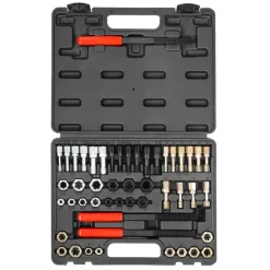 VEVOR 49-Piece Thread Chaser Set, UNC UNF and Metric Thread Restorer Tool, Rethreading Tool Kit with 22 Taps 24 Dies 3 Thread Files Storage Case, Heat Treated Steel, for Mechanics DIY Enthusiasts