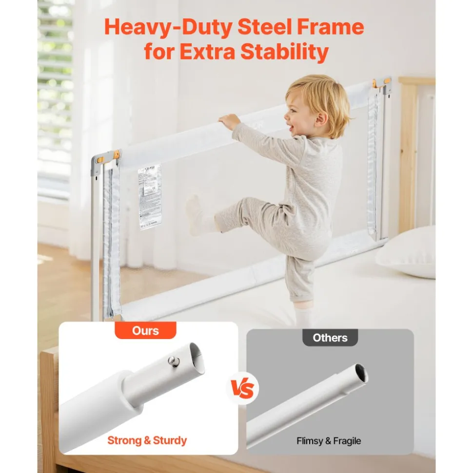 VEVOR 3 Piece Toddler Bed Rail, Kids Beds Guard Rail with Reinforced Iron Pipe and Oxford Cloth, Adjustable Height Bed Side Railing, Portable Guard Bumper Barrier for King Size, 3 Sides, Grey
