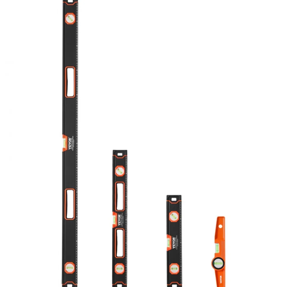 VEVOR 4-Piece Torpedo Level, 48/24/16/10 Inch All Magnetic Levels Set, Fluorescent Light Up Bubble Vials Ruler for 45/90/180 Degree, Aluminum Alloy Magnetic Box Leveler Tool, SAE and Metric Scale