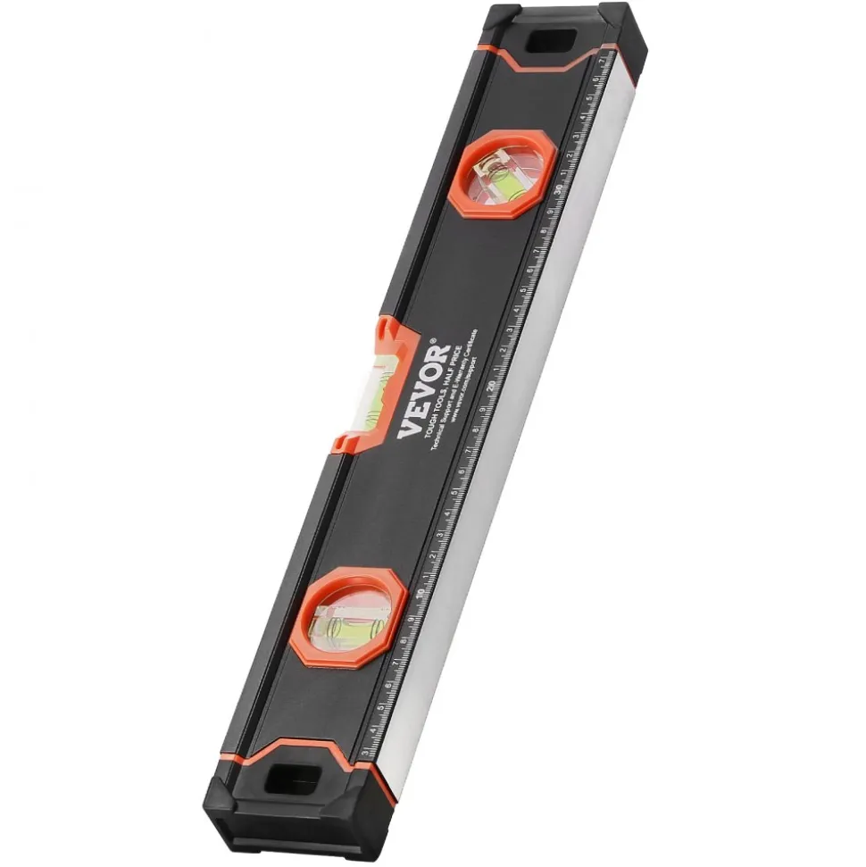 VEVOR 4-Piece Torpedo Level, 48/24/16/10 Inch All Magnetic Levels Set, Fluorescent Light Up Bubble Vials Ruler for 45/90/180 Degree, Aluminum Alloy Magnetic Box Leveler Tool, SAE and Metric Scale