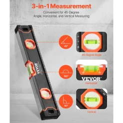 VEVOR 4-Piece Torpedo Level, 48/24/16/10 Inch Box Levels Set, Fluorescent Light Up Bubble Vials Ruler for 45/90/180 Degree, Aluminum Alloy Magnetic Leveler Tool, Shock-Proof(Only 10-inch has magnetic)