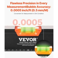 VEVOR 4-Piece Torpedo Level, 48/24/16/10 Inch Box Levels Set, Fluorescent Light Up Bubble Vials Ruler for 45/90/180 Degree, Aluminum Alloy Magnetic Leveler Tool, Shock-Proof(Only 10-inch has magnetic)