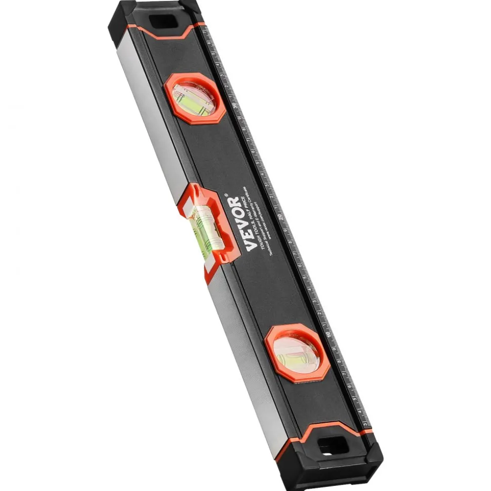 VEVOR 4-Piece Torpedo Level, 48/24/16/10 Inch Box Levels Set, Fluorescent Light Up Bubble Vials Ruler for 45/90/180 Degree, Aluminum Alloy Magnetic Leveler Tool, Shock-Proof(Only 10-inch has magnetic)