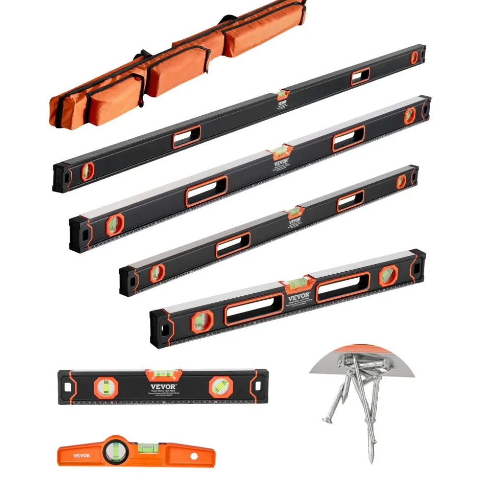 VEVOR 6-Piece Torpedo Level, 78/48/32/24/16/10 Inch All Magnetic Levels Set, Bubble Vials Ruler for 45/90/180 Degree, Aluminum Alloy Magnetic Box Leveler Tool, Shock-Resistance, SAE and Metric Scale