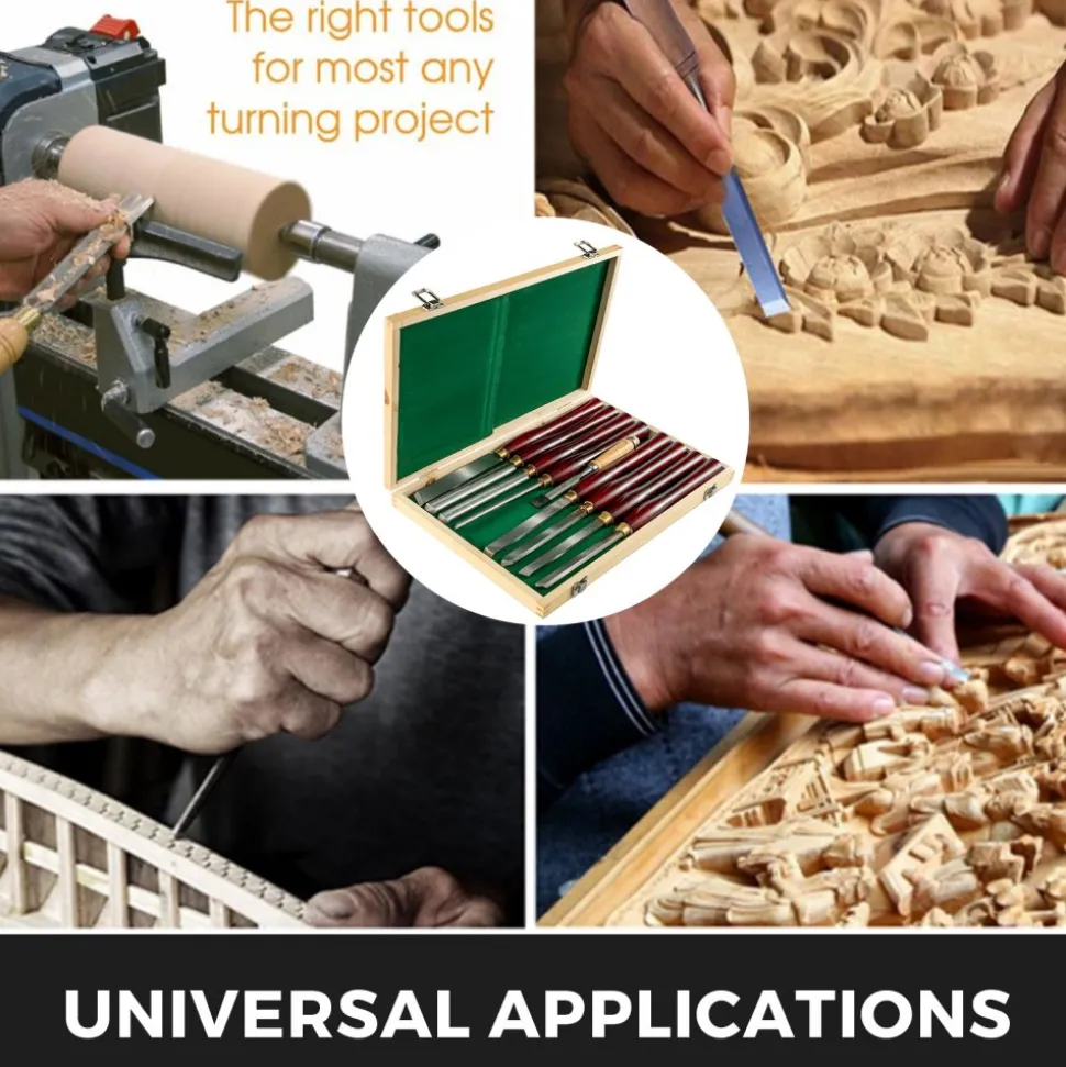 VEVOR 8-Piece Wood Lathe Chisel Kit, HSS Steel Blades, Woodworking Turning Tools with Wooden Storage Case, Ideal for Wood, Root, and Furniture Carving - Red