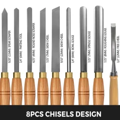 VEVOR 8 Piece Wood Lathe Chisel Set, HSS Steel Wood Carving & Cutting Tools for Hardwood, Includes Bonus Chisel & Wooden Storage Case