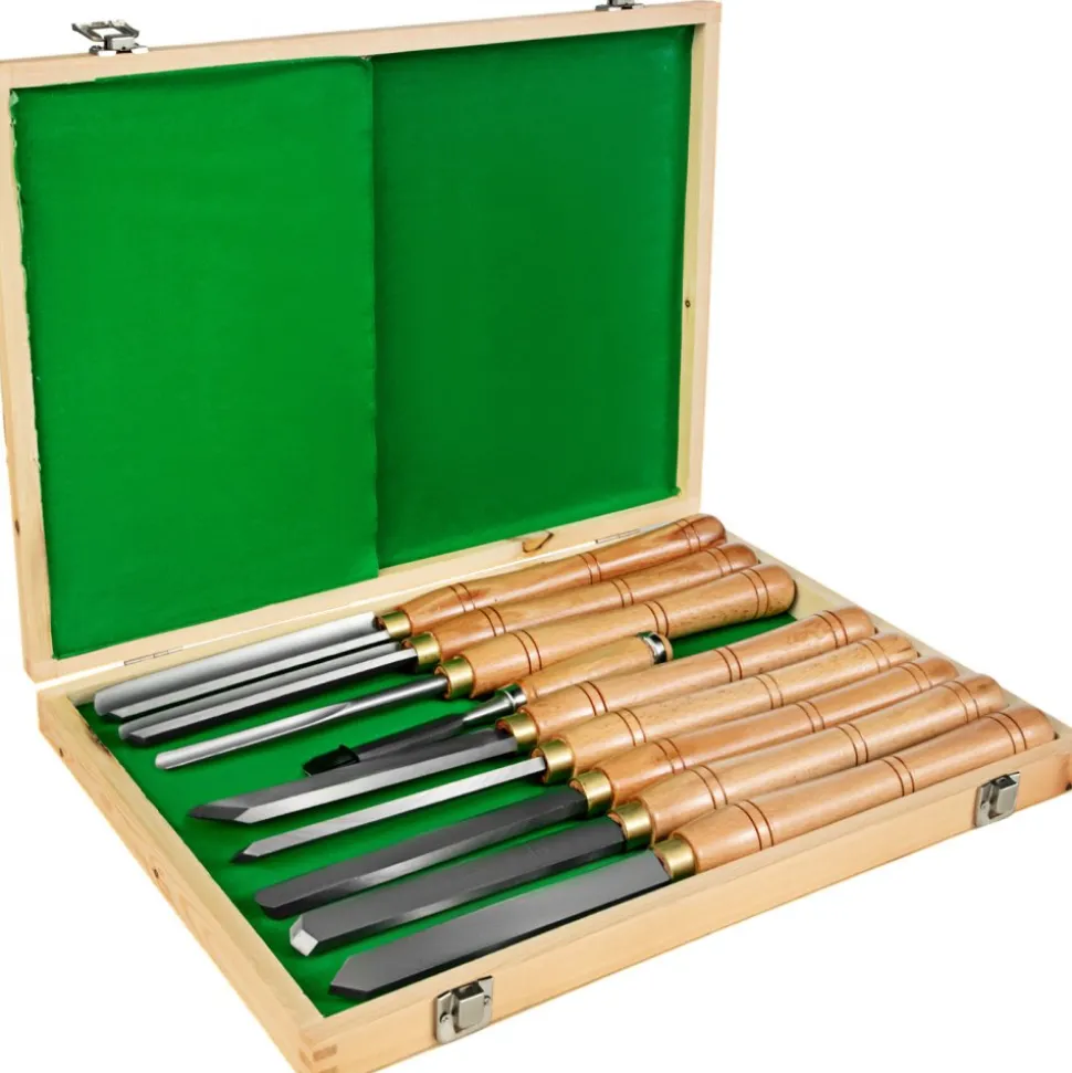 VEVOR 8 Piece Wood Lathe Chisel Set, HSS Steel Wood Carving & Cutting Tools for Hardwood, Includes Bonus Chisel & Wooden Storage Case