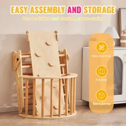 VEVOR Pikler Triangle Set, 5 in 1 Toddler Climbing Toys Indoor Playground, Ramp, and Arch, Montessori Climbing Set with Triangle, Large Size Wooden Climbing Gym for Toddlers 1-3 Years, Wood Color