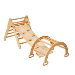 VEVOR Pikler Triangle Set, 9-in-1 Toddler Climbing Toys Indoor, with 2 Wooden Cars, Cushion, Triangle, Arch, and Ramp, 150 lbs Load, Foldable Montessori Climbing Set for Toddlers and Kids, Blue