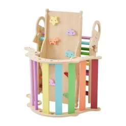 VEVOR Pikler Triangle Set, 9-in-1 Toddler Climbing Toys Indoor, with 2 Wooden Cars, Cushion, Triangle, Arch, and Ramp, 150 lbs Load, Foldable Montessori Climbing Set for Toddlers and Kids, Rainbow