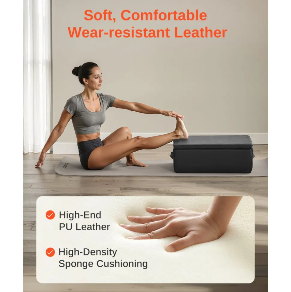VEVOR Pilates Box for Reformer, 25x17x9 In Pilates Reformers Sitting Box for Exercises, Premium PU and Wood Pilates Equipment Accessory, Improve Strength, Balance, Range of Motion Home Gym, Black