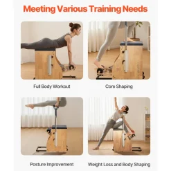 VEVOR Pilates Chair, Split-Pedal Stability Combo Chairs with Handles, Rubber Wood Frame Yoga Fitness Trainer, Exercise Reformer, Pilates Resistance-Workout Equipment, for Home Gym Studio Workout