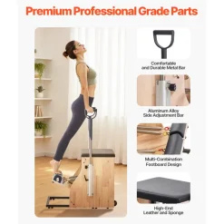 VEVOR Pilates Chair, Split-Pedal Stability Combo Chairs with Handles, Rubber Wood Frame Yoga Fitness Trainer, Exercise Reformer, Pilates Resistance-Workout Equipment, for Home Gym Studio Workout