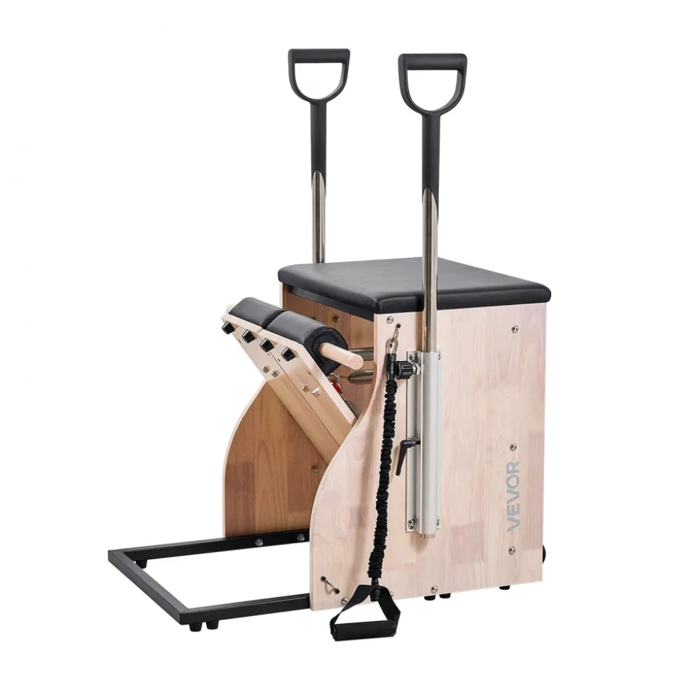 VEVOR Pilates Chair, Split-Pedal Stability Combo Chairs with Handles, Rubber Wood Frame Yoga Fitness Trainer, Exercise Reformer, Pilates Resistance-Workout Equipment, for Home Gym Studio Workout
