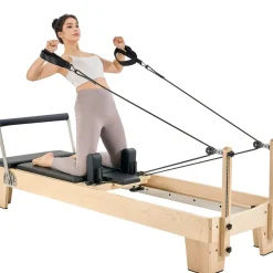 VEVOR Pilates Reformer Machine, Wooden Pilates Workout Equipment for Home Gym Studio Use, Pilates Bed with Dual Resistance- Spring & Cord, Reformer Set with Sitting Box, Up to 400 LBS