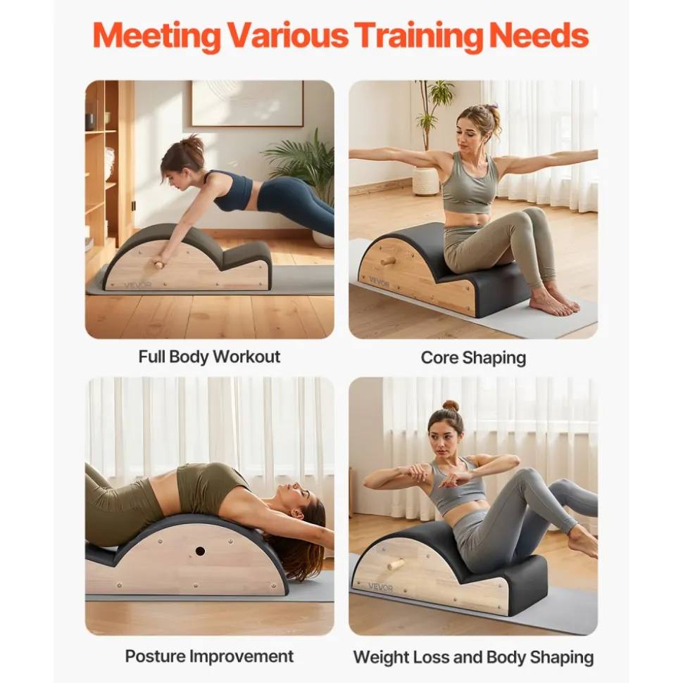 VEVOR Pilates Spine Corrector, Home Gym Yoga Pilates Accessory, Rubber Wood Fitness Training Tool, Arc Fitness Body Workout Equipment, for Spine Exercises, Balance, Core Strengthening, and Stretching
