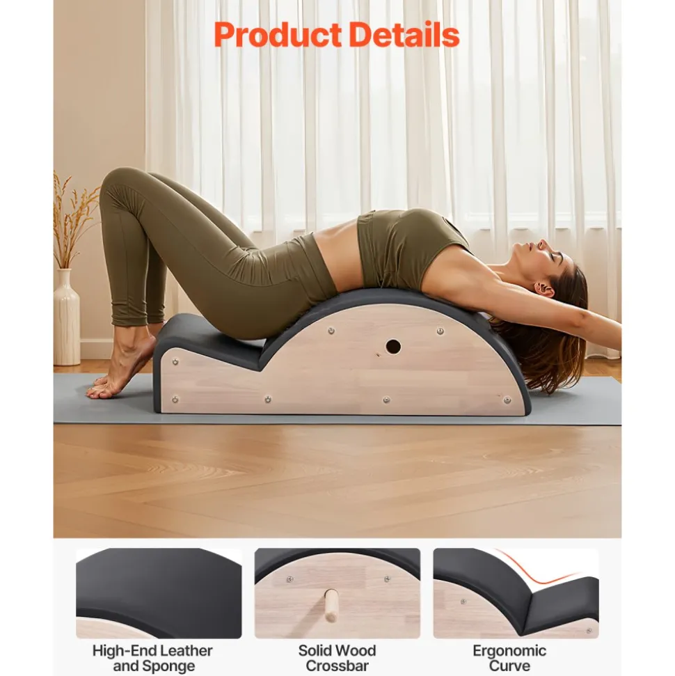 VEVOR Pilates Spine Corrector, Home Gym Yoga Pilates Accessory, Rubber Wood Fitness Training Tool, Arc Fitness Body Workout Equipment, for Spine Exercises, Balance, Core Strengthening, and Stretching