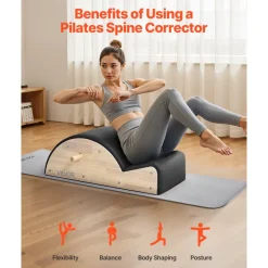 VEVOR Pilates Spine Corrector, Home Gym Yoga Pilates Accessory, Rubber Wood Fitness Training Tool, Arc Fitness Body Workout Equipment, for Spine Exercises, Balance, Core Strengthening, and Stretching