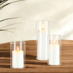 VEVOR Pillar Candles and Glass Vases Set 120 Pcs, Clear Cylinder Hurricane Candle Holders for Wedding Centerpieces, Tall Vase for Table Decor, Wedding Party,Thanksgiving,White (2.56