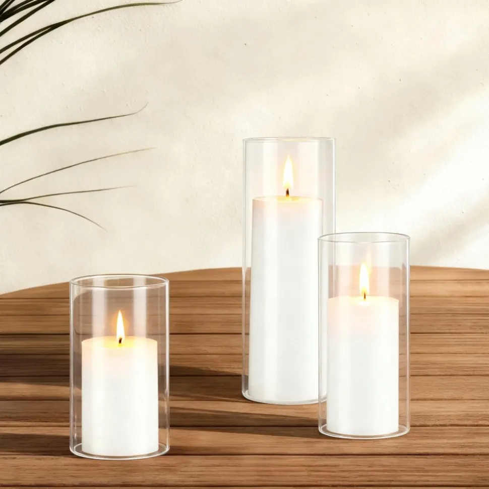 VEVOR Pillar Candles and Glass Vases Set 120 Pcs, Clear Cylinder Hurricane Candle Holders for Wedding Centerpieces, Tall Vase for Table Decor, Wedding Party,Thanksgiving,White (2.56" x 4.7",5.9",7.9")