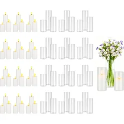 VEVOR Pillar Candles and Glass Vases Set 36 Pcs, Clear Cylinder Hurricane Candle Holders for Wedding Centerpieces, Tall Vase for Table Decor, Wedding Party, Thanksgiving, White (3.4