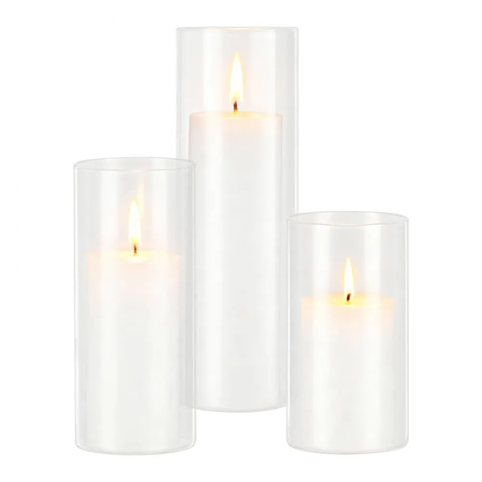 VEVOR Pillar Candles and Glass Vases Set 36 Pcs, Clear Cylinder Hurricane Candle Holders for Wedding Centerpieces, Tall Vase for Table Decor, Wedding Party, Thanksgiving, White (3.4" x 4.7",7.1",9.8")