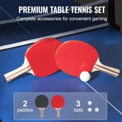 VEVOR Ping Pong Table, Mid-Size Table Tennis Game, Indoor MDF Table Tennis Table, Foldable Portable Complete Ping Pong Table Set with Net, 2 Paddles, 3 Balls, Carry Bag, Handle (No Assembly Required)