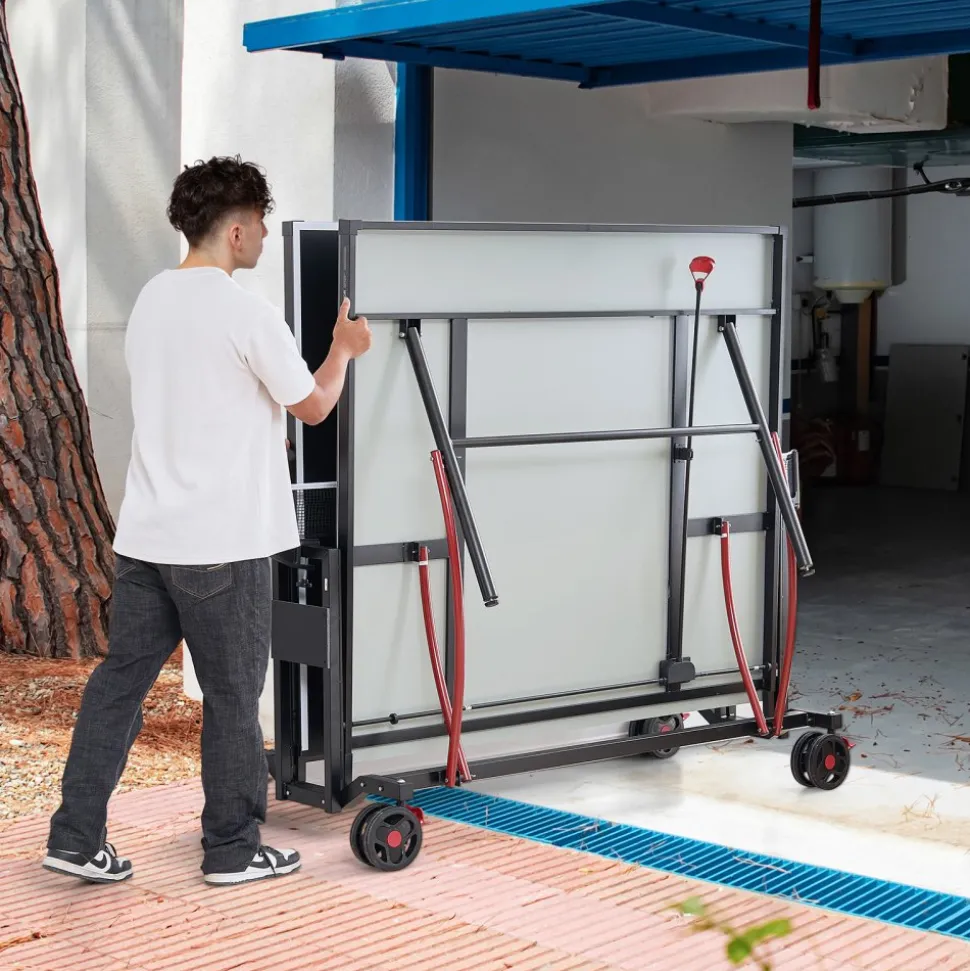 VEVOR Ping Pong Table, Professional Table Tennis Game, Indoor/Outdoor All Weather Aluminum Table Tennis Table, Portable Foldable Table with Quick Clamp Net & Large Lockable Wheels, 10 Minute Assembly