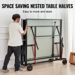 VEVOR Ping Pong Table, Professional Table Tennis Game, Indoor/Outdoor All Weather Aluminum Table Tennis Table, Portable Foldable Table with Quick Clamp Net & Large Lockable Wheels, 10 Minute Assembly
