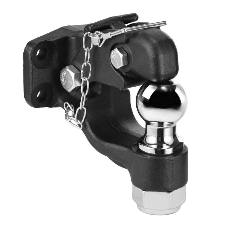 VEVOR Pintle Hook, 20000 lbs Towing Capacity, Trailer Hitches Receiver Hook Combination 2-inch Hitch Ball, Fits for 2.5 to 3-inch Lunette Ring with Mounting Kit, Wear-resistant, Black Powder Coat