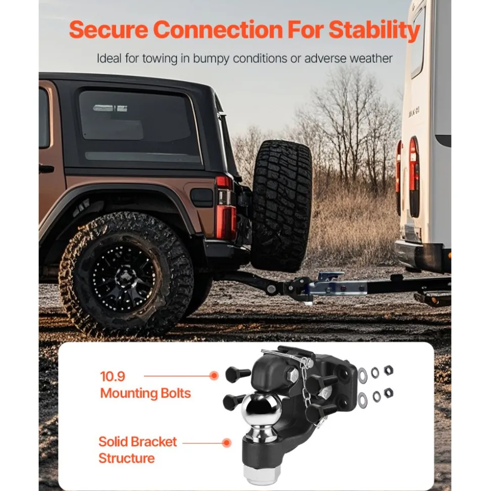 VEVOR Pintle Hook, 20000 lbs Towing Capacity, Trailer Hitches Receiver Hook Combination 2-5/16-inch Hitch Ball, Fits 2.5 to 3-inch Lunette Ring with Mounting Kit, Wear-resistant, Black Powder Coat