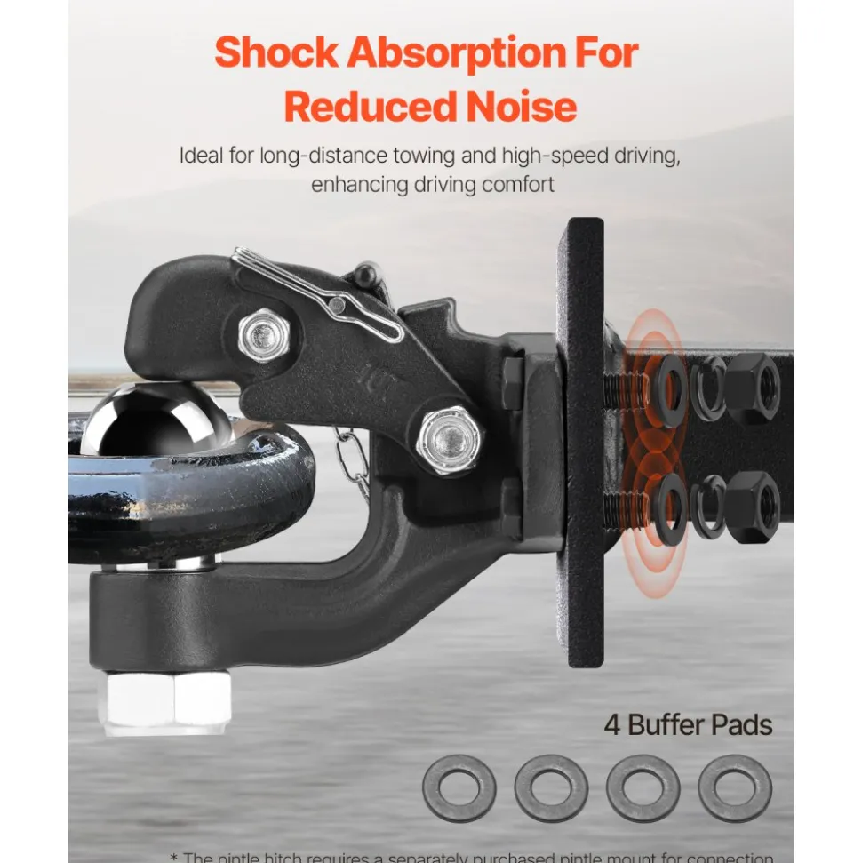VEVOR Pintle Hook, 20000 lbs Towing Capacity, Trailer Hitches Receiver Hook Combination 2-5/16-inch Hitch Ball, Fits 2.5 to 3-inch Lunette Ring with Mounting Kit, Wear-resistant, Black Powder Coat