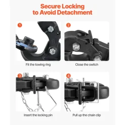 VEVOR Pintle Hook, 20000 lbs Towing Capacity, Pintle Hitch Receiver for 2-inch Hitch Hook Military Receiver, Fits 2.5 to 3-inch Lunette Ring, 15.6-inch Length, Black Powder Coat, for Various Trailers