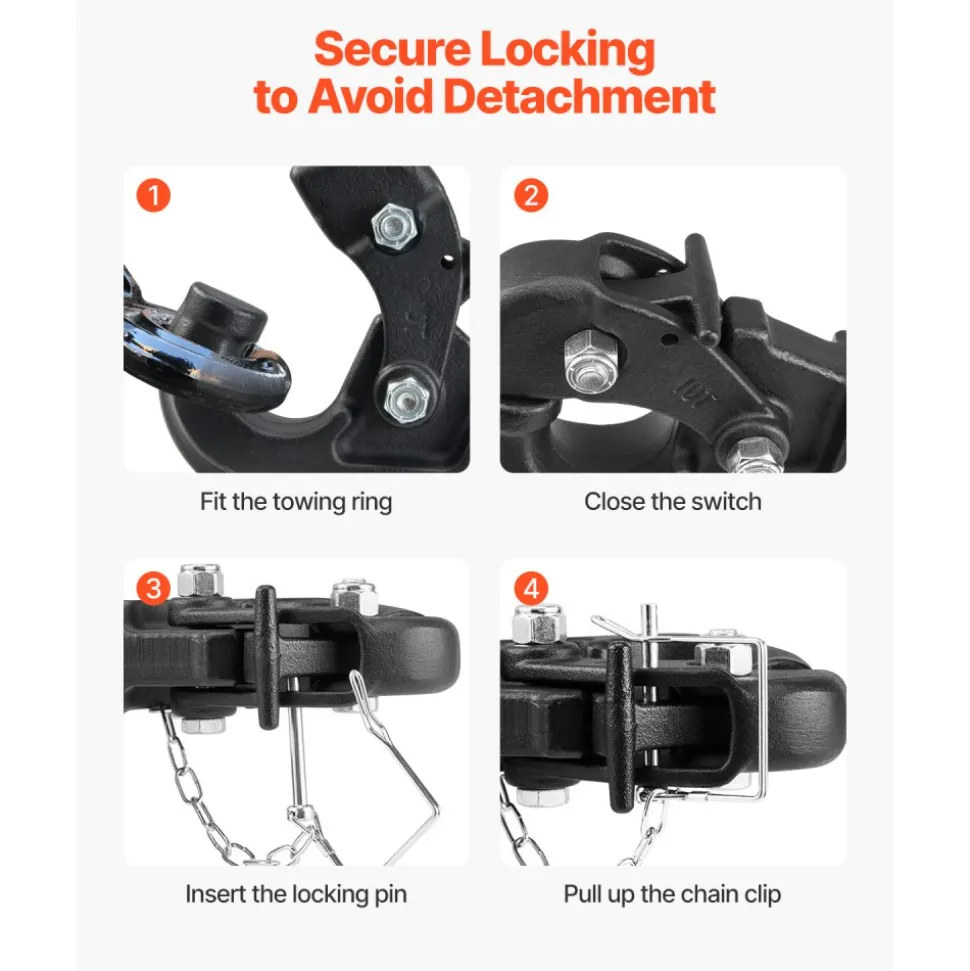 VEVOR Pintle Hook, 20000 lbs Towing Capacity, Pintle Hitch Receiver for 2-inch Hitch Hook Military Receiver, Fits 2.5 to 3-inch Lunette Ring, 15.6-inch Length, Black Powder Coat, for Various Trailers