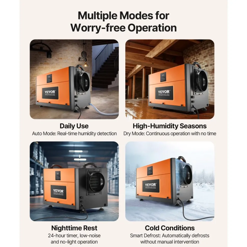 VEVOR 180 Pints Commercial Dehumidifier with Pump/Drain Hoses, Portable Crawl Space Dehumidifiers for Basement Storage Room Industrial Grade, Auto Defrost, Heavy-duty LLDPE,Foldable Handle