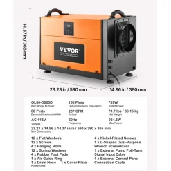 VEVOR 180 Pints Commercial Dehumidifier with Pump/Drain Hoses, Portable Crawl Space Dehumidifiers for Basement Storage Room Industrial Grade, Auto Defrost, Heavy-duty LLDPE,Foldable Handle