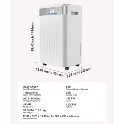 VEVOR 35 Pints Dehumidifier for Home & Basement, Drain Hose for Commercial & Industrial Use, Smart Humidity Control, Low Noise for Large Rooms, Warehouses, Bedrooms & Storage, Large Coverage,White