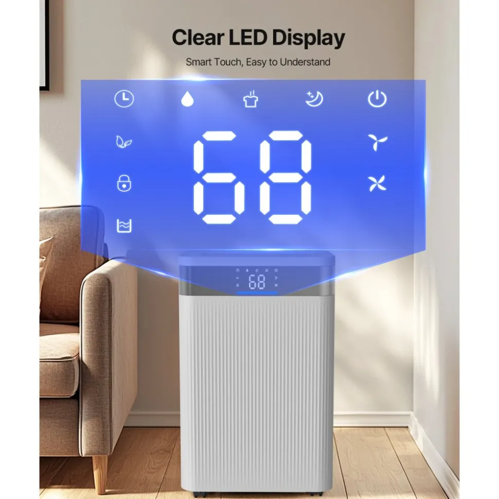 VEVOR 35 Pints Dehumidifier for Home & Basement, Drain Hose for Commercial & Industrial Use, Smart Humidity Control, Low Noise for Large Rooms, Warehouses, Bedrooms & Storage, Large Coverage,White