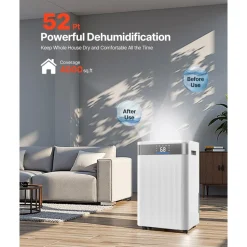 VEVOR 35 Pints Dehumidifier for Home & Basement, Drain Hose for Commercial & Industrial Use, Smart Humidity Control, Low Noise for Large Rooms, Warehouses, Bedrooms & Storage, Large Coverage,White