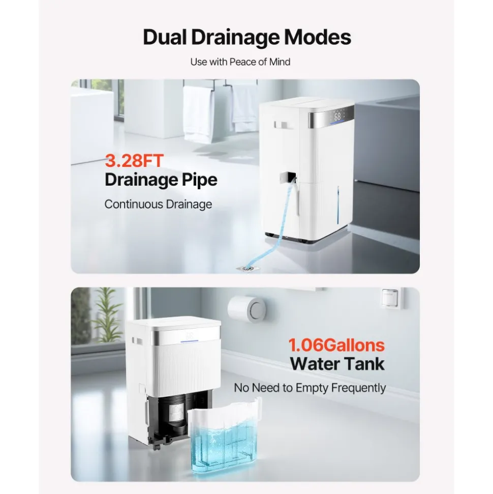 VEVOR 80 Pints Dehumidifier for Home & Basement, Drain Hose for Commercial & Industrial Use, Smart Humidity Control, Low Noise for Large Rooms, Warehouses, Bedrooms & Storage, Large Coverage,White