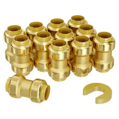 VEVOR Pipe Fittings, 1/2" 12PCS Brass Pipe Fittings, Straight-Through Push-Fit Pipe Connector Brass Air Fittings, Heavy Duty Plumbing Fittings Adapter for Heating/Shower Systems, Water Pipes